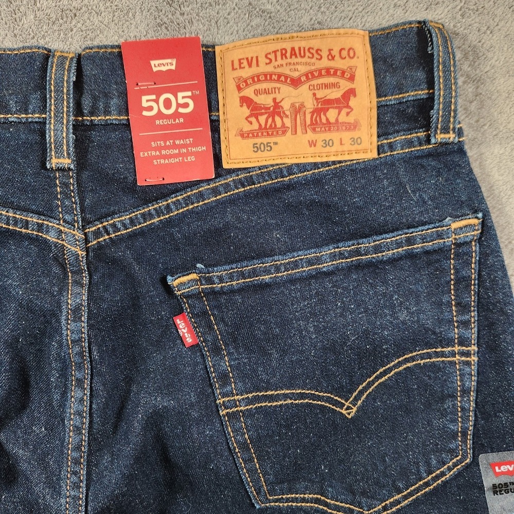 Mens Levis 505 Regular size 30x30 Blue Mid Rise Jeans NEW - Picture 4 of 10
